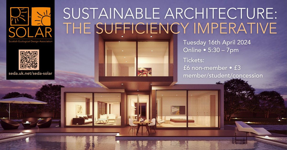 Don't forget to book tickets for the SEDA Solar webinar on 16.4.24! Professor Daniel Barber will share his deep insight on historical precedents to sufficiency issues in architecture, as opposed to the efficiency imperative of sustainability. tinyurl.com/SolarSEDA