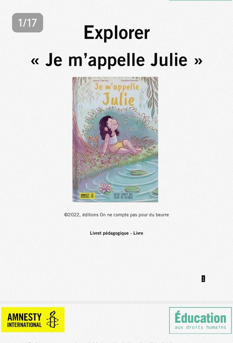 👀 Livret pédagogique proposé par @amnestyfrance Éducation autour du 📖 'Je m'appelle Julie' - On ne compte pas pour du beurre #DroitÀLaNonDiscrimination amnesty.fr/education/droi…