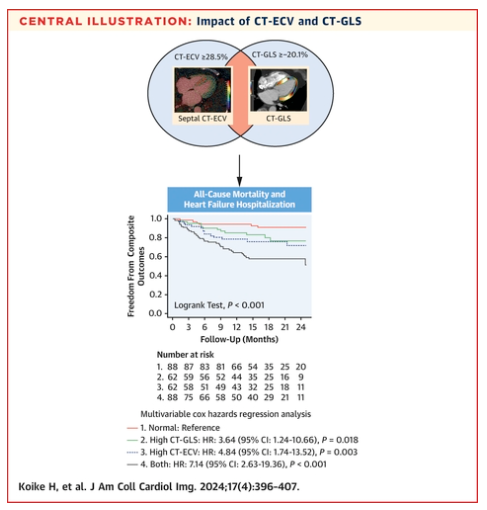 Fascinating to see CT expanding into measuring ECV ('a CMR thing' and GLS ('an echo/CMR thing') now, in this case for risk prediction among patients undergoing TAVR. jacc.org/doi/epdf/10.10…