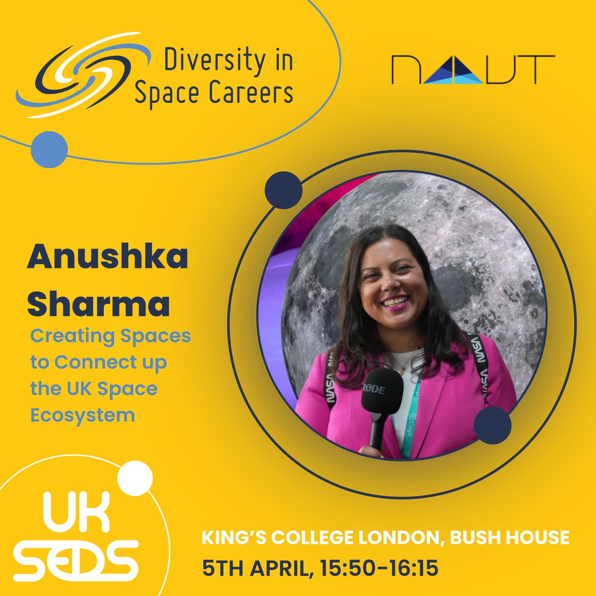 🚀✨ Join us this Friday, 5th April 2024, at King’s College London for an inspiring session with @nushkino from @naaut_, during the Diversity in Space Careers Conference 2024.