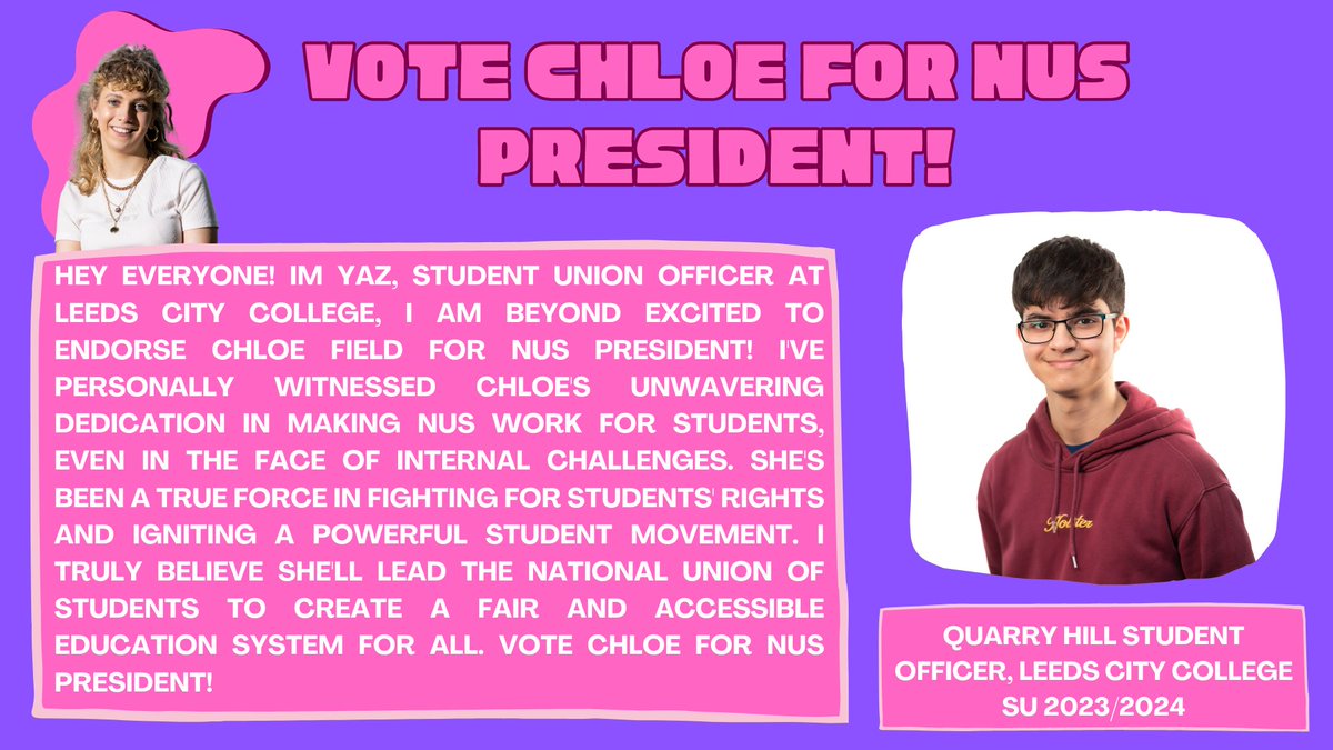 ✨ENDORSEMENT✨ Our student movement cannot exist if FE students feel disenfranchised or unable to access it. If elected as NUS President, I will make structural change to allow more involvement from FE members - including a FE engagement task force and specific FE spaces!