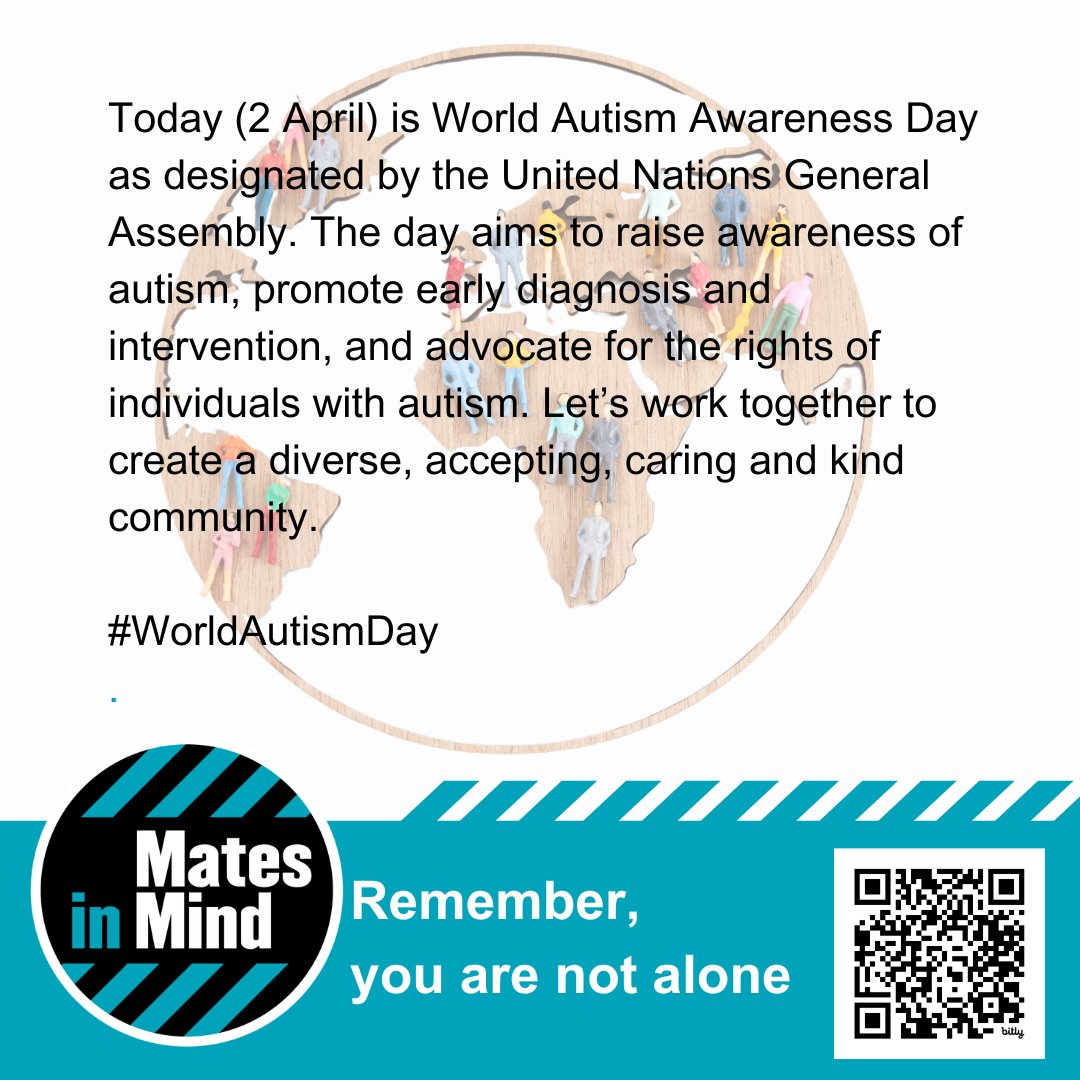 2 April is #WorldAutismDay as designated by @UN. The day aims to raise awareness of autism, promote early diagnosis & intervention, & advocate for the rights of individuals with autism. Let’s work together to create a diverse, accepting & kind community.
