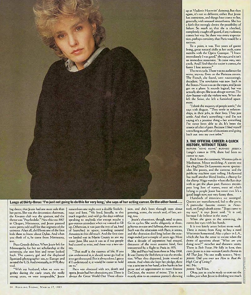 1983 and #JessicaLange featured in #rollingstonemagazine