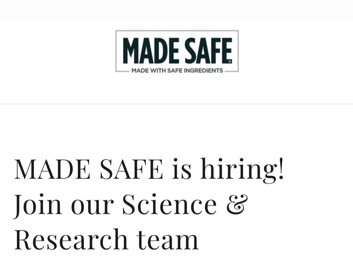 MADE SAFE is hiring an entirely remote, part time, Science & Research Screening Associate. madesafe.org/blogs/viewpoin… #science #environmentalscience #environmentalhealth