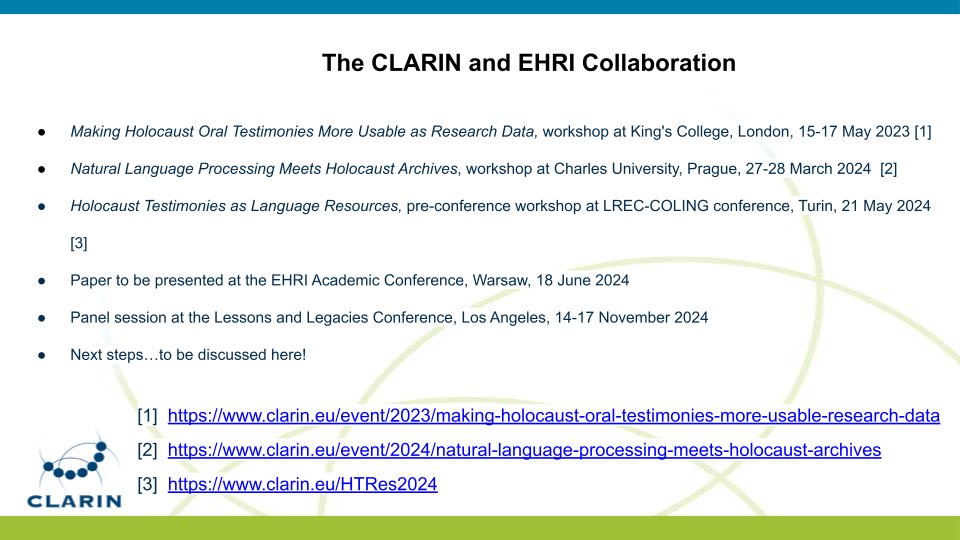 A very successful workshop last week in Prague was only one step in an ongoing collaboration between @CLARINERIC and @EHRIproject