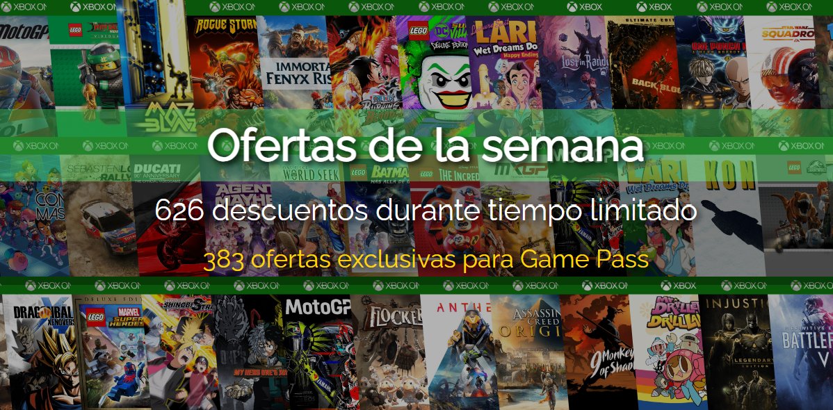 Conoce las 626 ofertas de esta semana

✅ ¡Hasta el 96% de descuento! ofertasdevideojuegos.es/xbox/ofertas/1

✴️ Hay 383 ofertas exclusivas para Game Pass

⚡️ Utiliza el comando /topventas para mostrar las más vendidas en el grupo t.me/ODVxboxgrupo