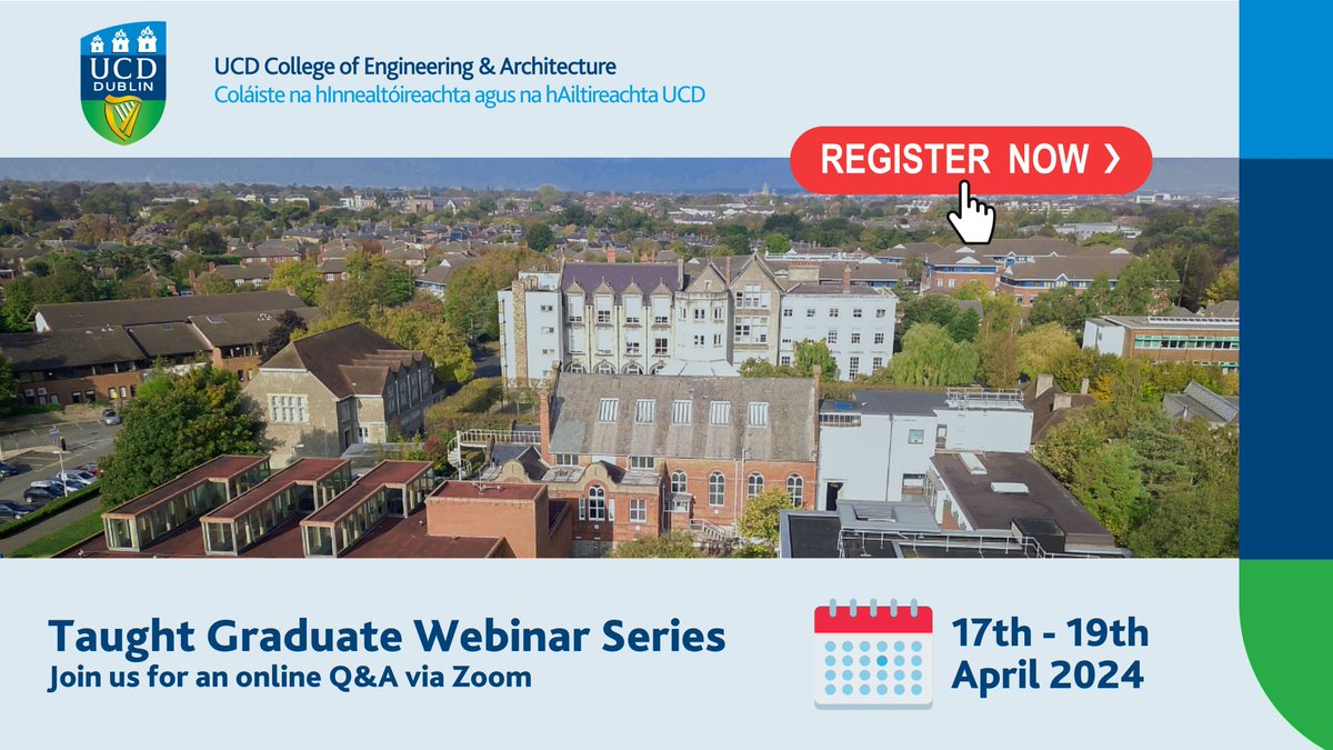 Join our TAUGHT GRADUATE WEBINAR SERIES! Designed for graduates (NFQ Level 8) & professionals interested in postgraduate education in Ireland Register: ucd.ie/eacollege/stud… @ucddublin @ucd_global @UCDALUMNI @ucdscience @UCDCompSci @UcdLandscape @ucdchemistry @UCD_ElecEng