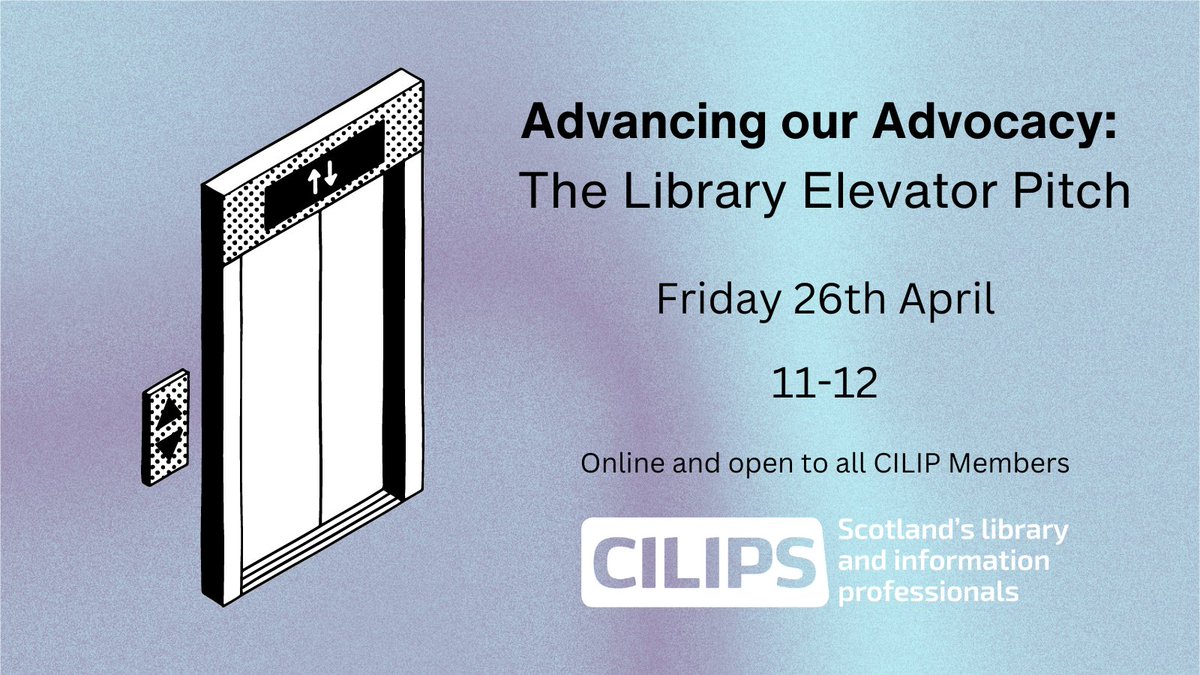 Would you like to help shape our elevator pitch for Scotland's libraries? We're hosting a workshop on Friday the 26th of April, collaborating to synthesise the evidence we already have as to why #LibrariesAreEssential, and how we can prove it! Book here: cilips.org.uk/events/elevato…