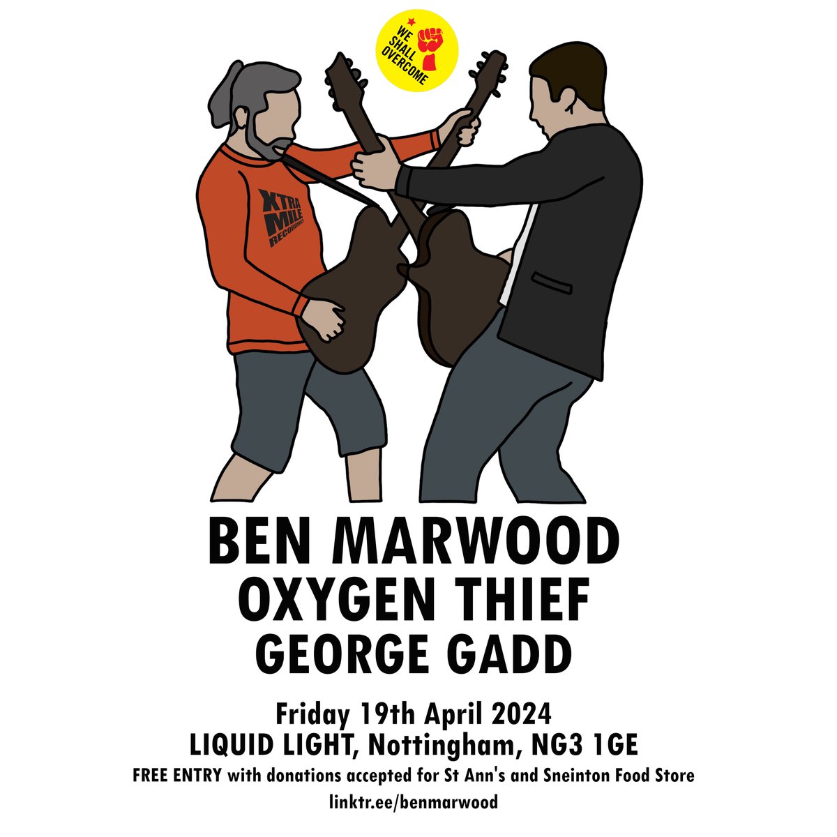 Bringing the delightful @benmarwoodmusic and @oxygenthiefYEAH back to Nottingham on 19th April It's FREE ENTRY and looking forward to my first time playing @LiquidLightBrew. Food bank donations to St Ann's and Sneinton Food Store and a collection bucket for @WSO_Notts