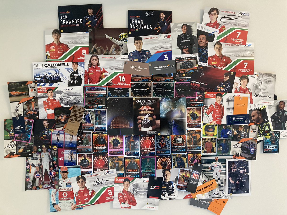 the driver cards wall is finally complete 😭 (f1/f2/f3/f4/freca + wec)