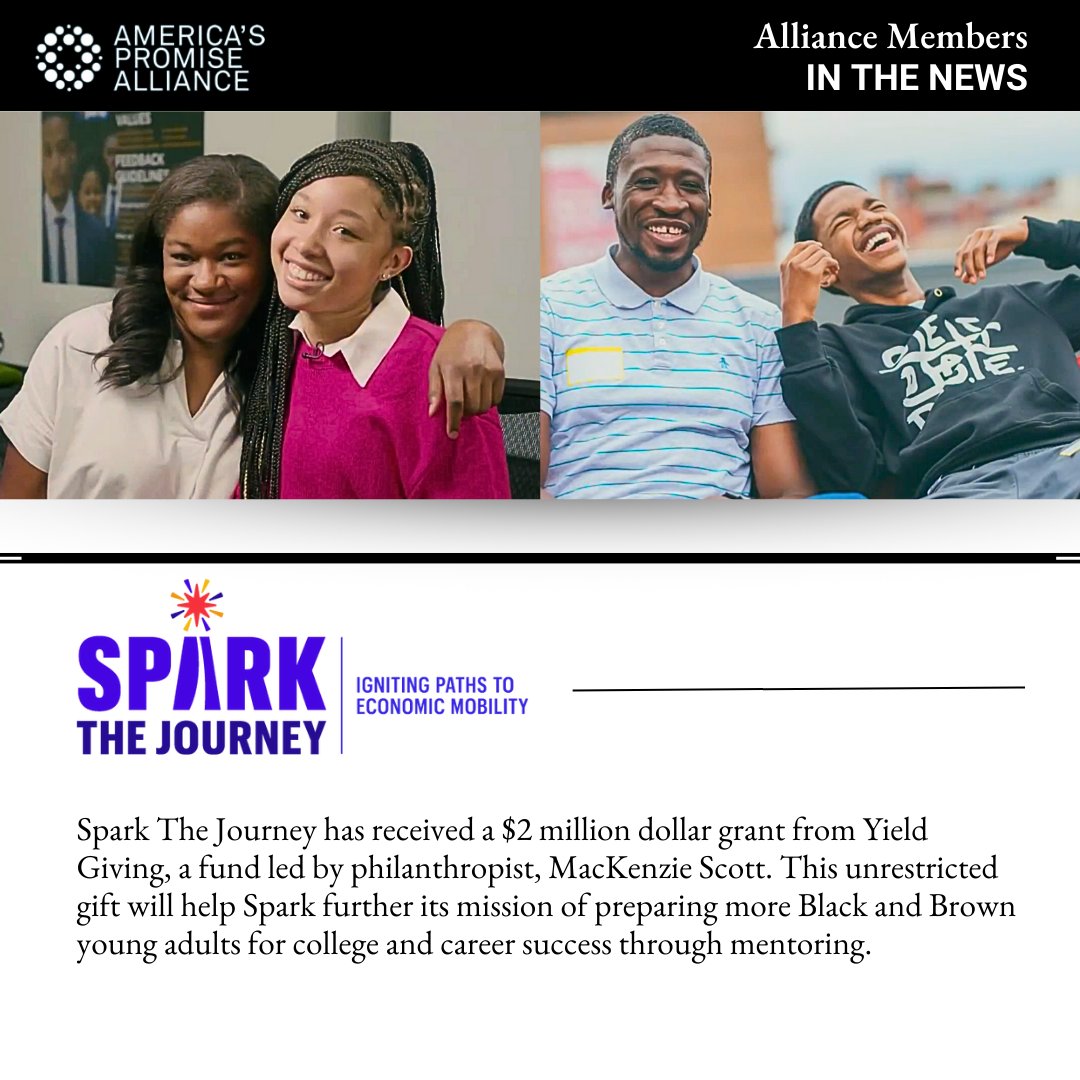 Congratulations to Alliance Community Member, @SparktheJourneyDC, on receiving an incredible gift from Yield Giving, a fund led by philanthropist, MacKenzie Scott: bit.ly/3TXkziS