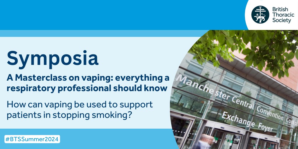 The BTS Summer Meeting has a range of symposia on a number of different topics. This session will explore the current evidence-base around vaping as a tool to treat tobacco dependence. Learn more and book your Summer Meeting ticket: bit.ly/41U13Ws #BTSSummer2024
