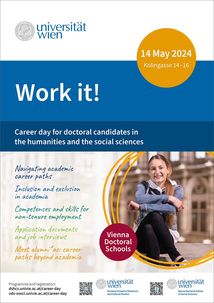 Career day for doctoral candidates, 14 May 2024: Workshops and discussions on navigating academic career paths, in/exclusion in academia, competences and skills for non-tenure employment ... #ViDSS @sosci_univie Check out the programme and register👇 vds-sosci.univie.ac.at/your-benefits/…