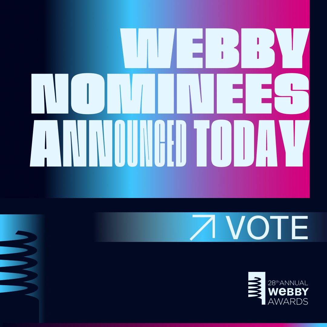 Today is the day: NOMINEES HAVE BEEN ANNOUNCED! 📣 And it's time to show your support because The Webby People’s Voice Award, is voted on by YOU! 🗳️ Voting is open now at vote.webbyawards.com through April 18, 2024 at 11:59pm PDT.