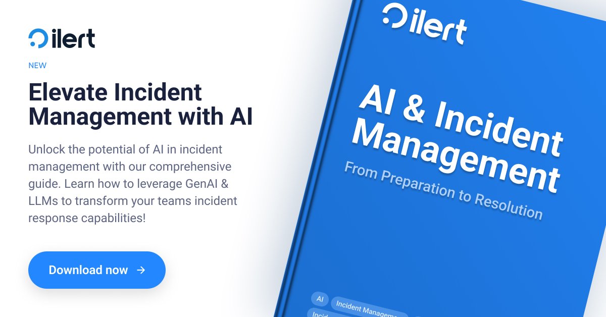Discover the future of incident management with AI. 
Download our new guide and discover how GenAI can drive efficiency, accuracy, and speed. Grab your copy here: eu1.hubs.ly/H084hWz0
#ilert #ai #genai #llms #incidentmanagement #incidentresponse #aiassistants