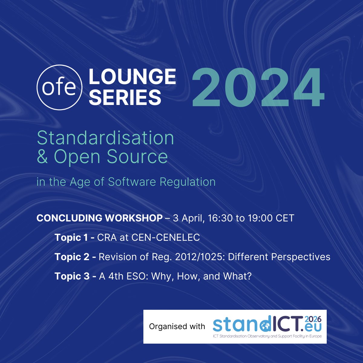 Concluding our webinar series, the final OFE Lounge workshop focuses on the future of standardization. Join us tomorrow! 📅3 April, 16:30 - 19:00 CEST 🔗openforumeurope.org/event/ofe-loun… #opensource