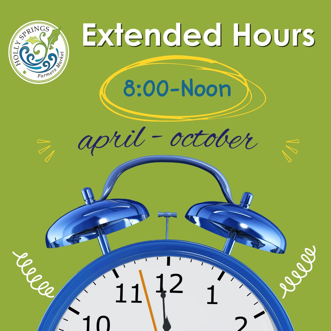 We return to our traditional season hours this week! #hollyspringsnc #farmersmarket #HSFM