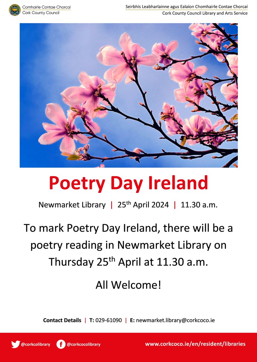 Poetry reading at #Newmarketlibrary on Thursday April 25th at 11.30 a.m.!
All welcome!
#Righttoread