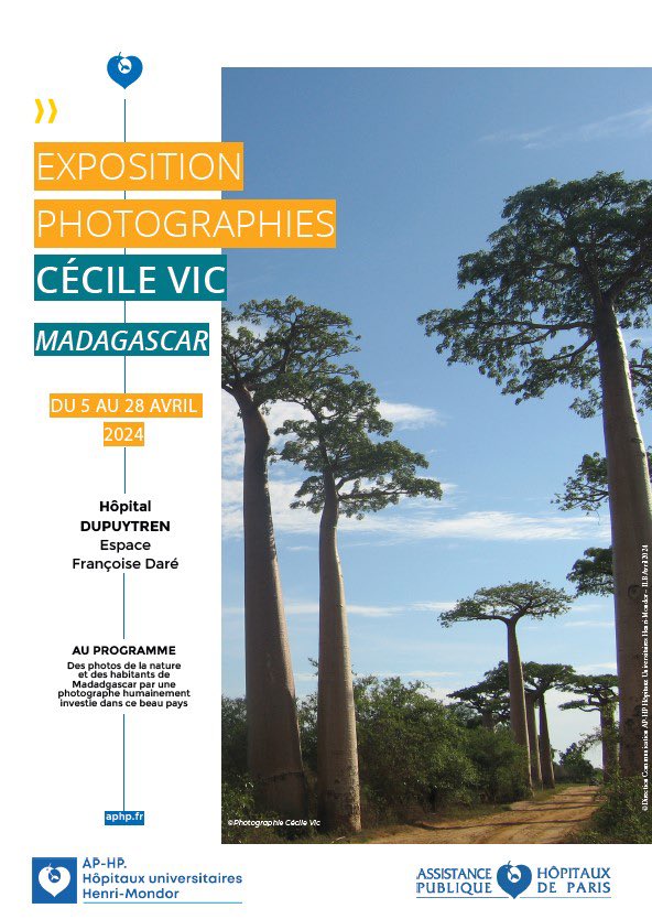 [#Expo] Madagascar, une expo à découvrir du 5 au 28 avril à l’hôpital Dupuytren. Engagée dans l’action humanitaire et passionnée par la photographie depuis + de 30 ans,@CcileVic partagera avec patients et professionnels quelques clichés de cette île aux mille couleurs 📸⛰️🗺️
