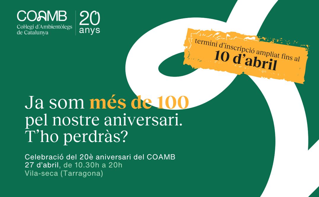 😯 Durant la Setmana Santa hem rebut una allau d'inscripcions a la celebració del #20aniversariCOAMB i ja som més de 100 persones! ⚠No volem que ningú es quedi fora, així que ampliem el termini d'inscripció fins al 10 d'abril! 👉 Inscriu-t'hi: coamb.cat/formulari-20e-…