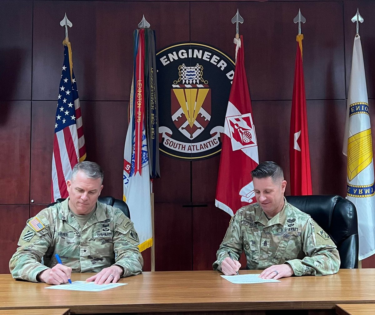 Brig. Gen. Daniel Hibner and Cmd. Sgt. Maj. Rodney Russell signed a Sexual Assault Awareness and Prevention Month proclamation that declares the South Atlantic Division's dedication to fostering a culture of respect, safety, and accountability. @USACEHQ #SAAPM #ChangeThroughUnity