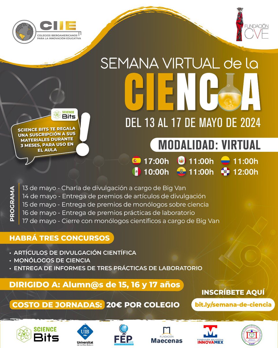 A/A profesores de ciencias de secundaria‼️ Ya hay 14 centros inscritos y más de 50 equipos, ¿te animas a participar? 👉🏻 Regístrate: forms.gle/pQy9XZaHZdRkEt… 🧑🏻‍🔬 Recibirás las bases de los concursos y las prácticas para empezar a desarrollar