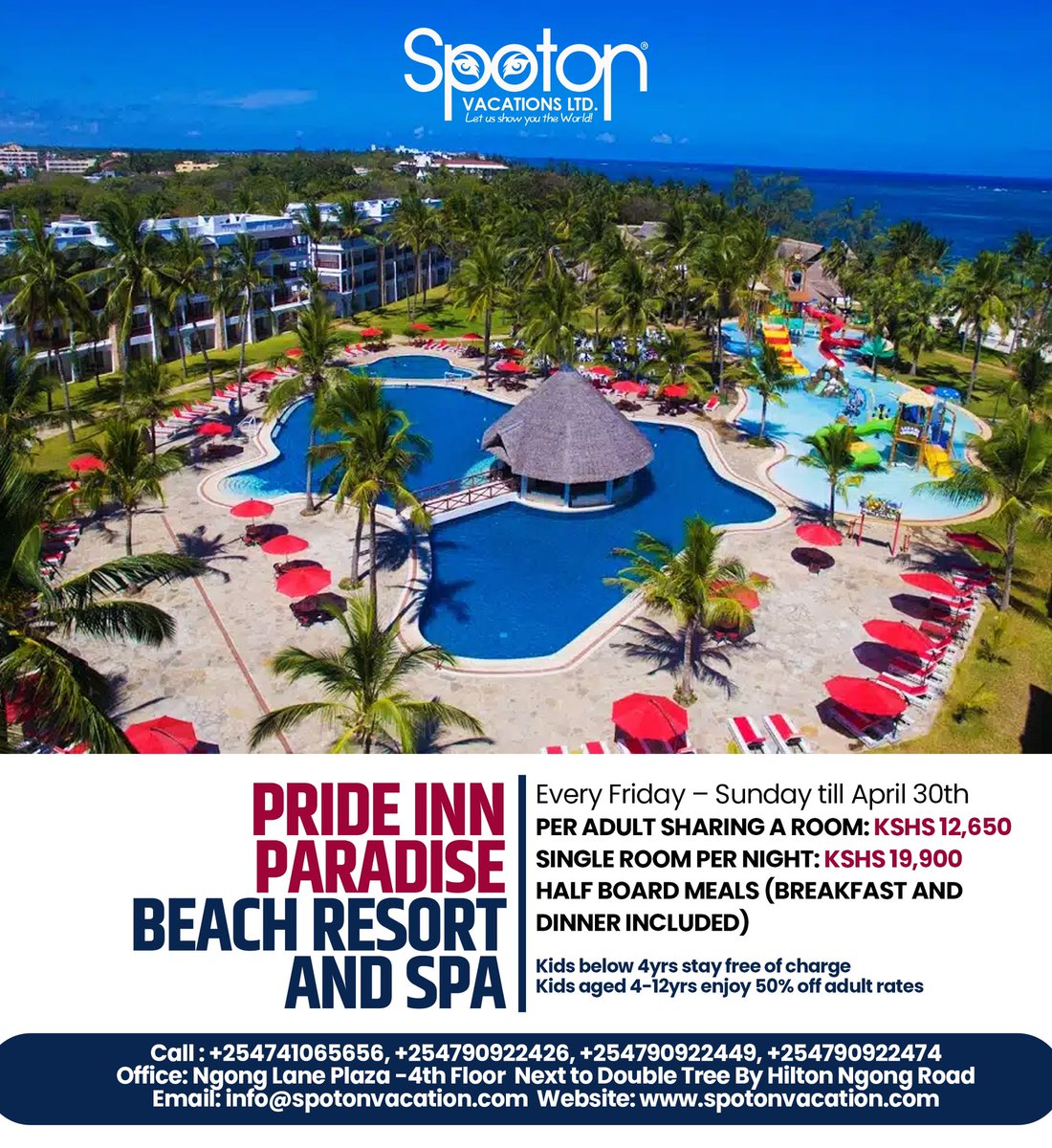 Escape to paradise! Book now with SpotOn Vacations and experience the beauty of Diani Sea Lodge or PrideInn Paradise. Don't miss out on our amazing deals! #SpotOnVacations #DianiSeaLodge #PrideInnParadise #TravelDeals