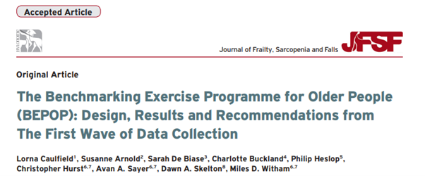 Delighted that results and recommendations from wave 1 of our #BEPOP national exercise benchmarking programme now out in #JFSF. jfsf.eu/accepted/JFSF-…. A great three way effort from @NIHRNewcBRC @AGILECSP and @GeriSoc. Now firing up for Wave 2 - get in touch! @newcastleage