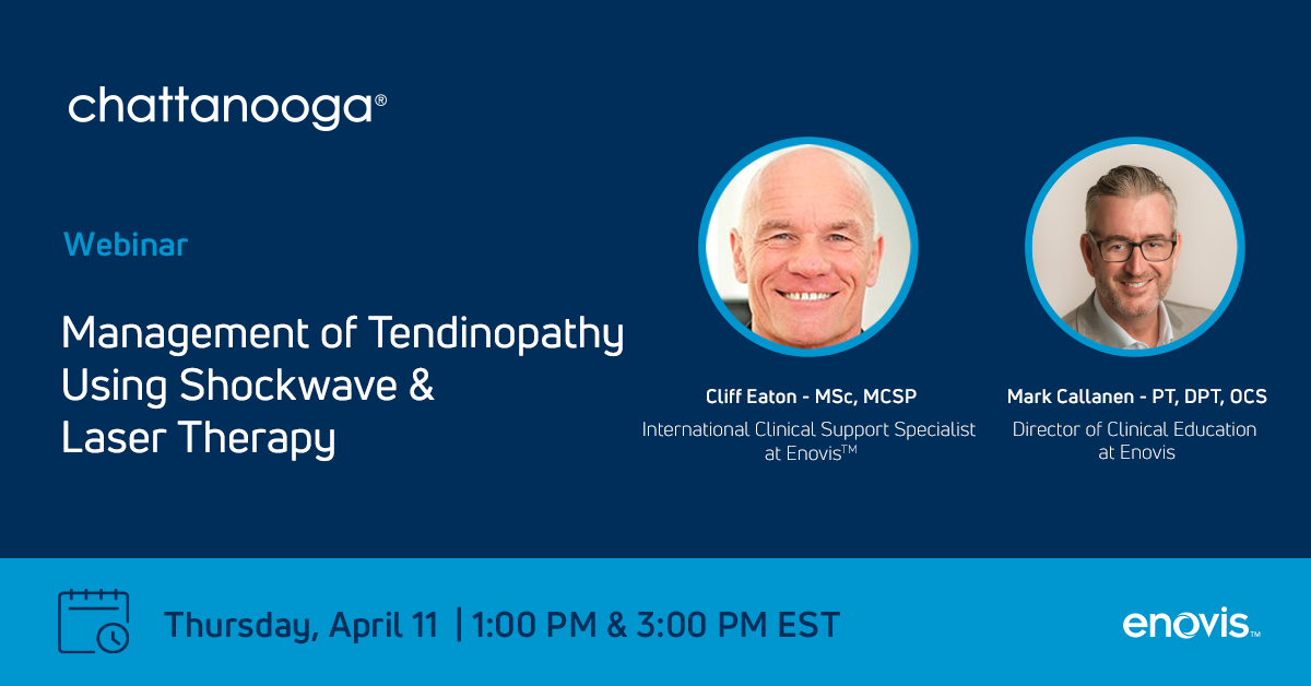 UPCOMING WEBINAR! Management of Tendinopathy Using Shockwave & Laser Therapy Register at: learn.chattanoogarehab.com/ij spt-sp-2024-management-of-te ndinopathy-using­ shockwave-laser-therapy