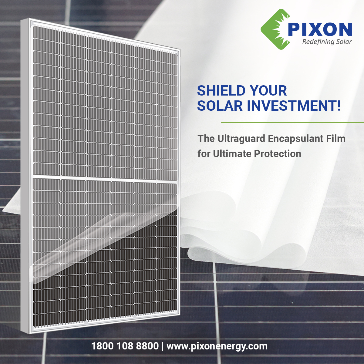 Shield your solar investment with confidence! 
Presenting  our advanced encapsulant film for excellent durability and transparency.

#pixonsolar #thinfilm #solarpower #renewableenergy #modulemanufacturer #solarmodules #solarpanels #solarenergy #durability #efficiency