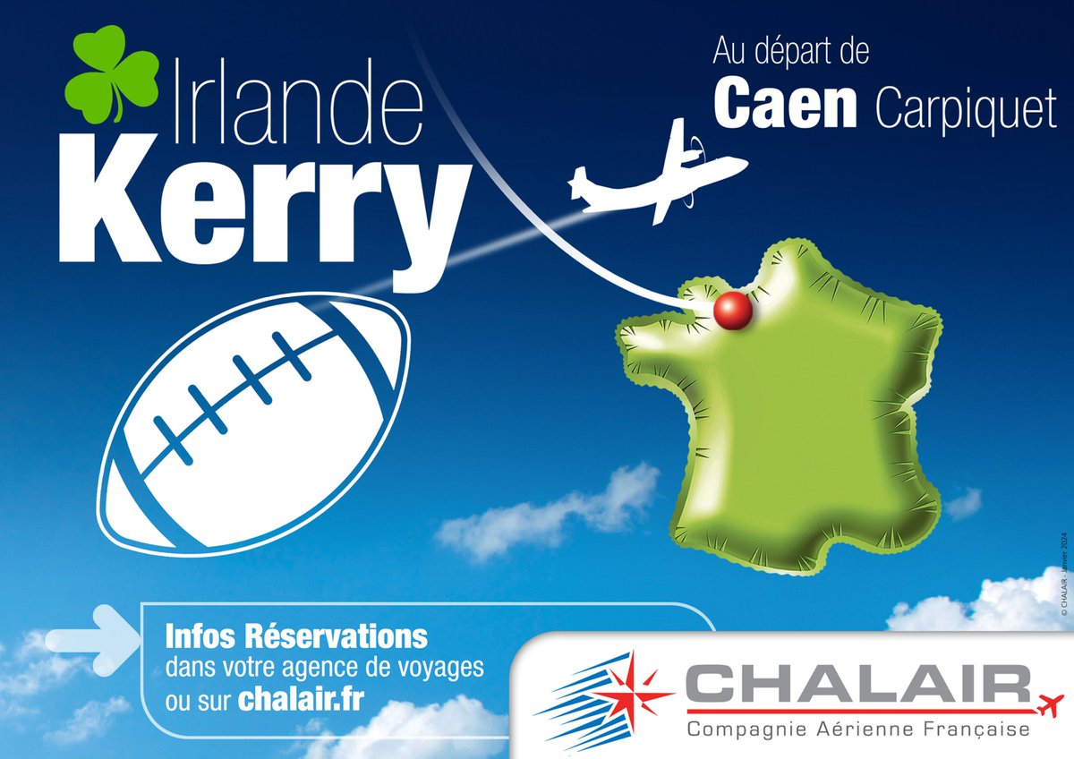 New for this summer: fly direct from @KerryAirport to @AeroportdeCaen in the heart of #Normandy! 👍 Extra info: en.chalair.fr/destinations/c… 🇮🇪❤️🇫🇷