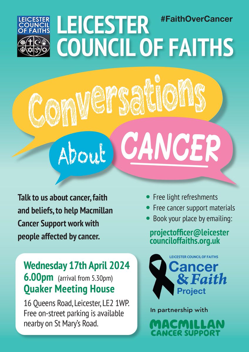 Everyone is very welcome to our final Conversations about Cancer event on Wednesday 17th April, join us to help Macmillan Cancer help people affected by cancer.