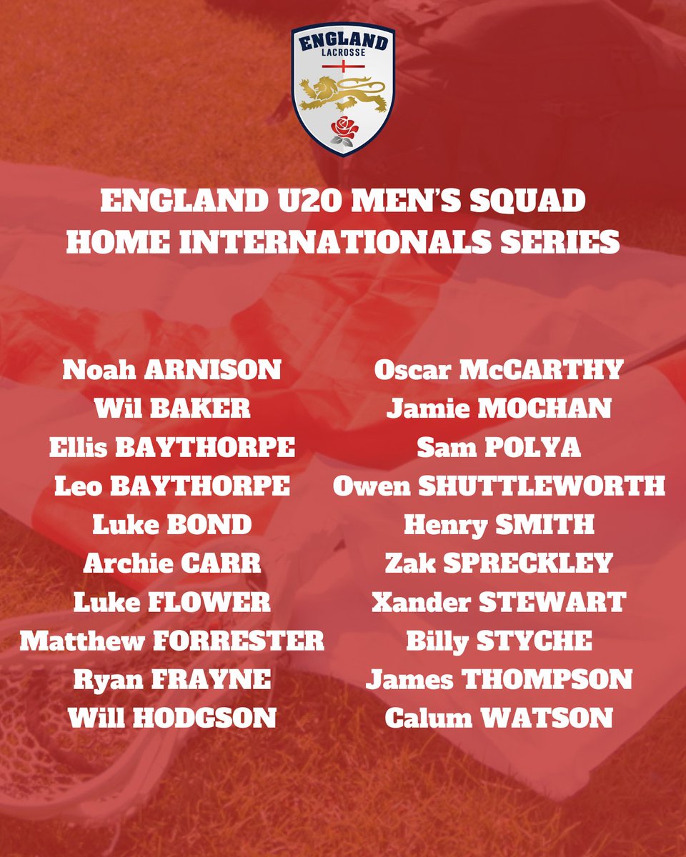 🏴󠁧󠁢󠁥󠁮󠁧󠁿 SQUAD ANNOUNCEMENT 🏴󠁧󠁢󠁥󠁮󠁧󠁿 Here's your England under-20 men's squad who are travelling to Cardiff, Wales this weekend for the annual Home Internationals Series! They'll take on two senior sides as they continue their journey through the England Lacrosse performance pathway 👏