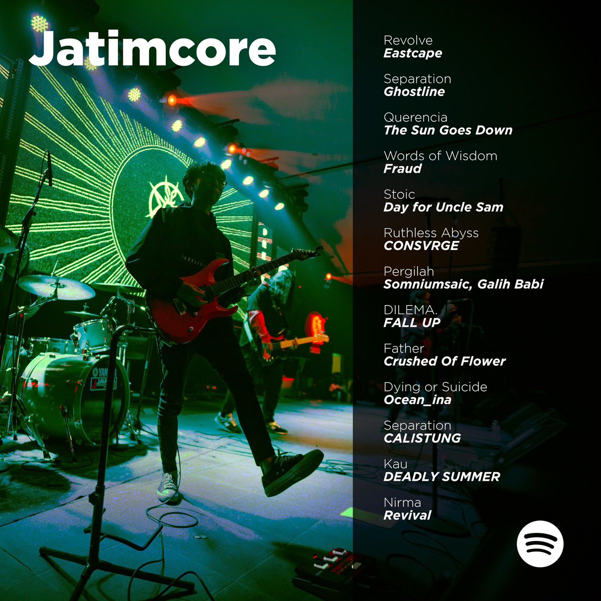 Jatimcore - Spotify Playlist

Berisi karya musik Metalcore, Hardcore, Punk Rock, Pop Punk, dan Emo dari band-band Jawa Timur.

open.spotify.com/playlist/5WlLK…

Photo by @Rexi_Rexii 

#somniumsaic