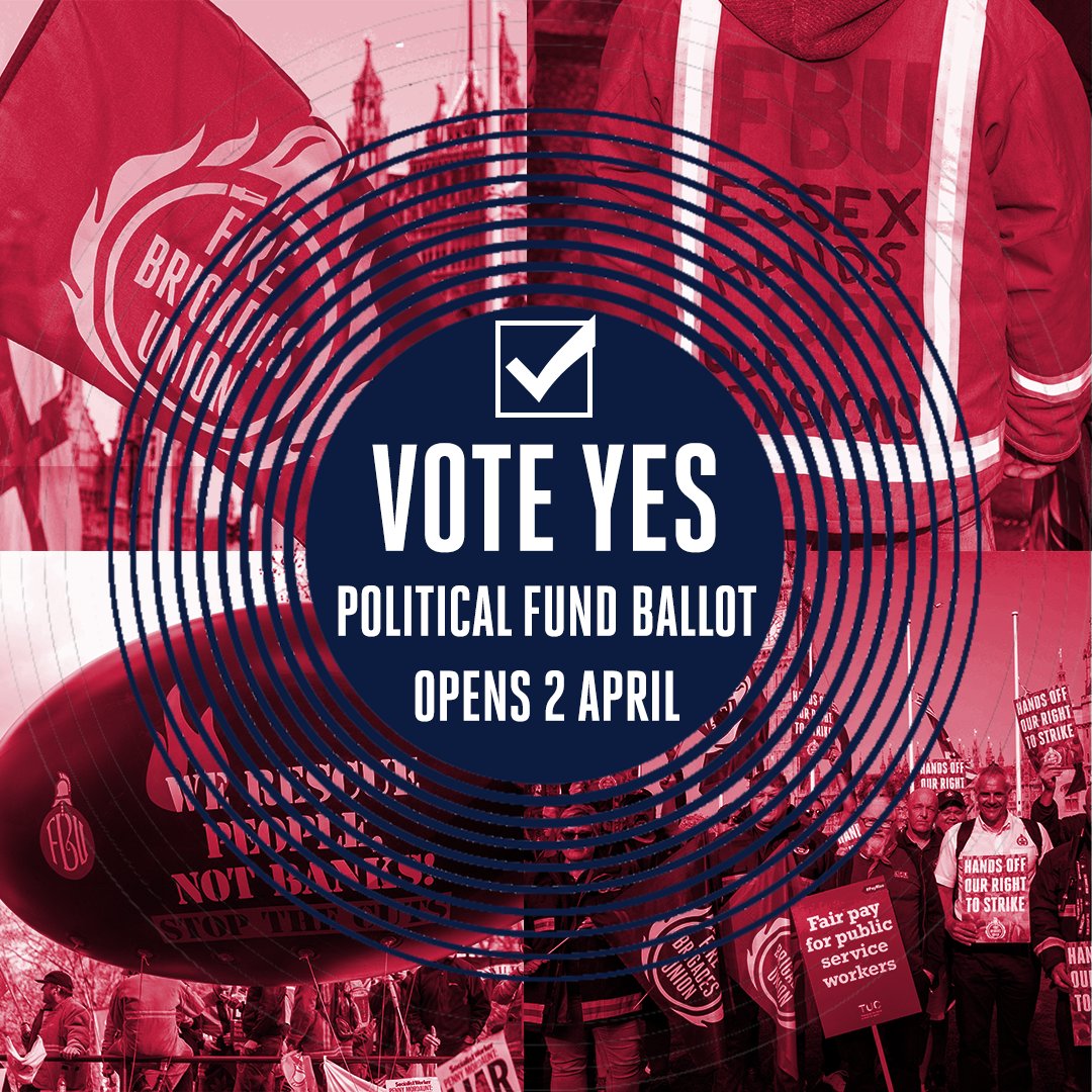 ⏰The Fire Brigades Union’s political fund ballot is now LIVE ✅ Many of the campaigns we’ve fought and won have only been possible because of the political fund. Vote YES to renew it. 🗳️Ballot papers will be arriving via post from today onwards - return yours by April 29