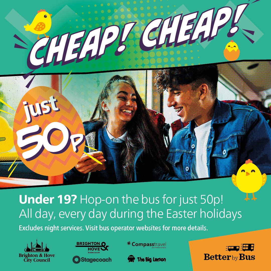 What can take you anywhere on Brighton & Hove Buses if you're under 19? 🤔 50p! Find out how: buses.co.uk/child