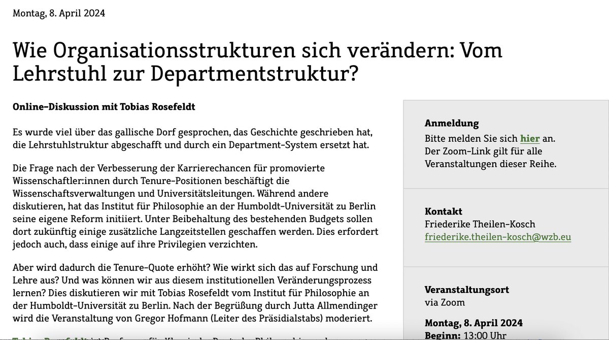 Nächsten Montag stelle ich bei einer Online-Veranstaltung des @WZB_Berlin unsere Departmentreform vor. Wer sich dafür interessiert, kann sich hier anmelden 👇. wzb.eu/de/veranstaltu… (Ich werde mich bemühen, dass es keine Troubadix-Ode wird...) #IchBinHanna #ProfsFuerHanna
