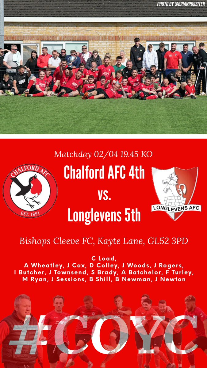 🏆 @GlosFA County Cup Final 🏆 ⚽️: @Chalford_AFC 4th vs. @longlevensafc 5th 🏆: @GlosFA Primary North County Cup Final ⏱: 02/04/2024 19.45 KO 📍: Bishops Cleeve FC, Kayte Lane, GL52 3PD #COYC #Chalford