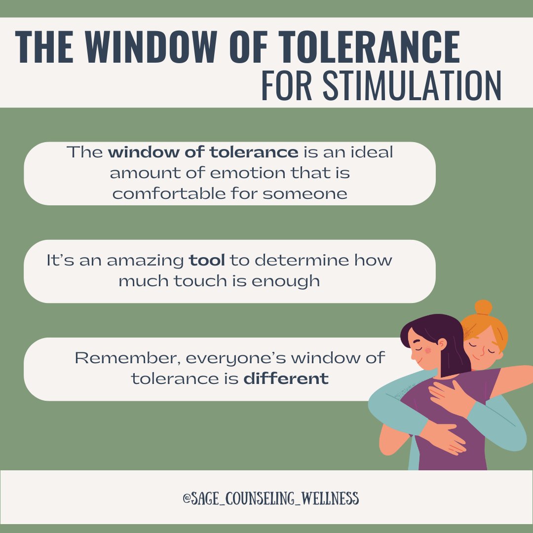 ▫️Read more about the window of tolerance and how it affects physical touch: 
sagecounselingtherapyandwellness.com/the-psychology…

#selfcare #selfcarematters #mentalhealth #mentalhealthsupport #mentalhealthawareness #empath #empathlife #mentalhealthtips #loveyourself #selflove #selfcarethreads