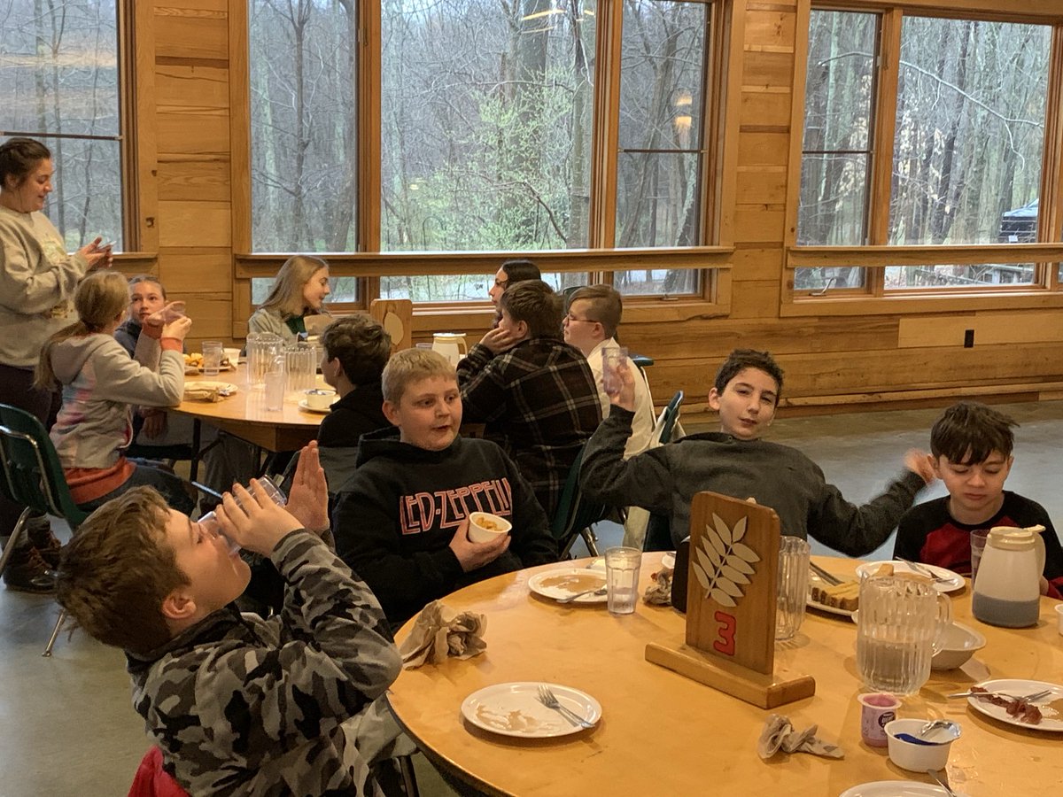 Sailorway 6th graders fueling up for another day of adventure at Camp Nuhop!