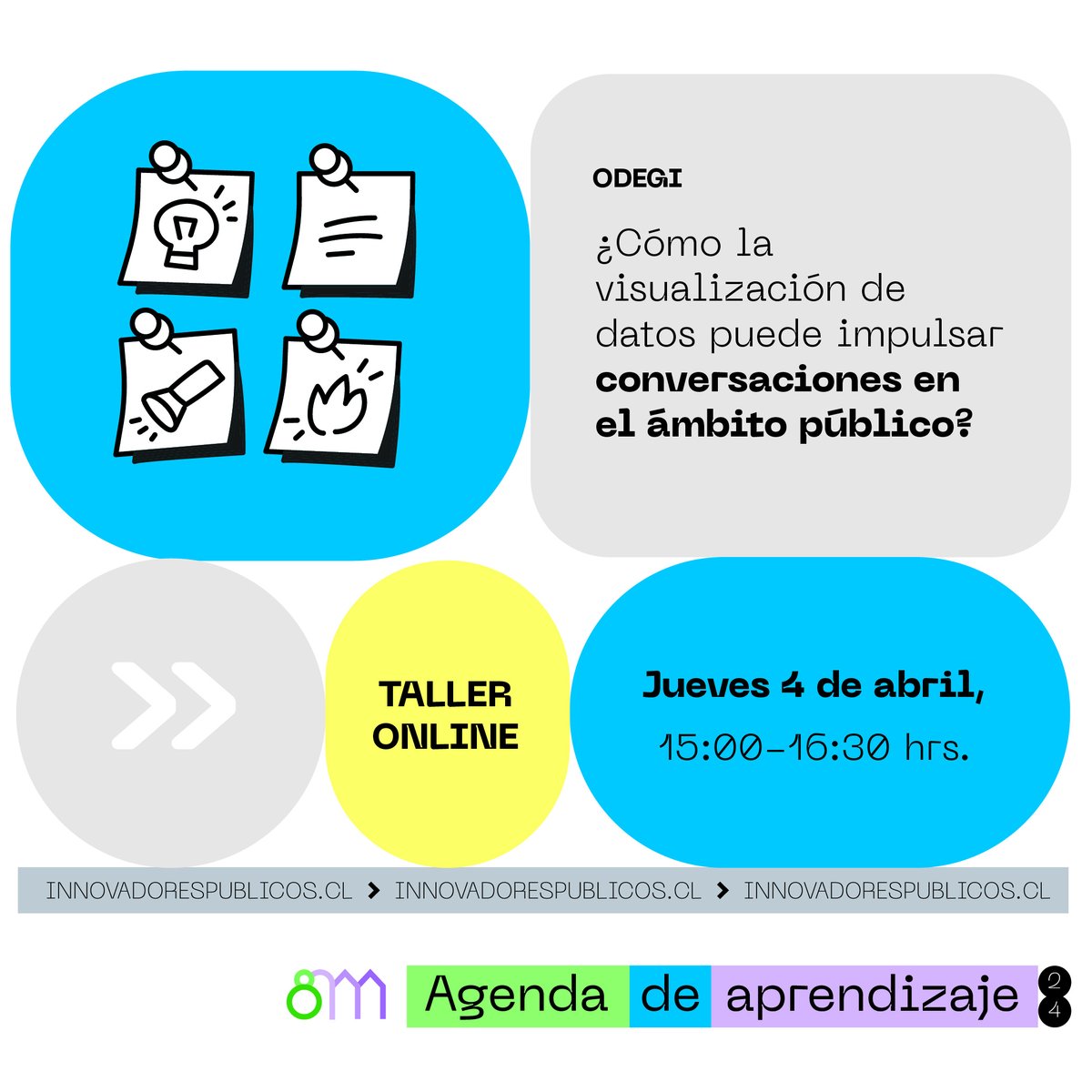🙌 Nuestra cofundadora <a href="/dmoyanod/">Daniela Paz Moyano</a> participará del taller online "¿Cómo la visualización de datos puede impulsar conversaciones en el ámbito público?". 

🗓 Jueves 4 de abril
⏰ 15:00 hrs

🔗 Inscripciones aquí: bit.ly/3TIgQp4

¡Te esperamos!