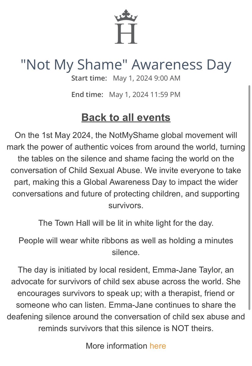 We are counting down the days until @HenleyTCM lights up the Town Hall in white to recognise survivors of CSA across the globe and the NotMyShame Awareness Day. 
We feel this is an incredible achievement, and encourage all local councils to do the same; Henley have led the way,…