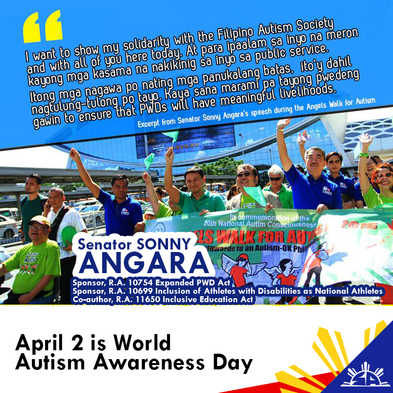 Mula noon hanggang ngayon, si Sen. Sonny Angara ay kaisa, nakikinig, at tumutulong sa Filipino Autism Society at buong sektor ng PWDs. #WorldAutismAwarenessDay #AlagangAngara