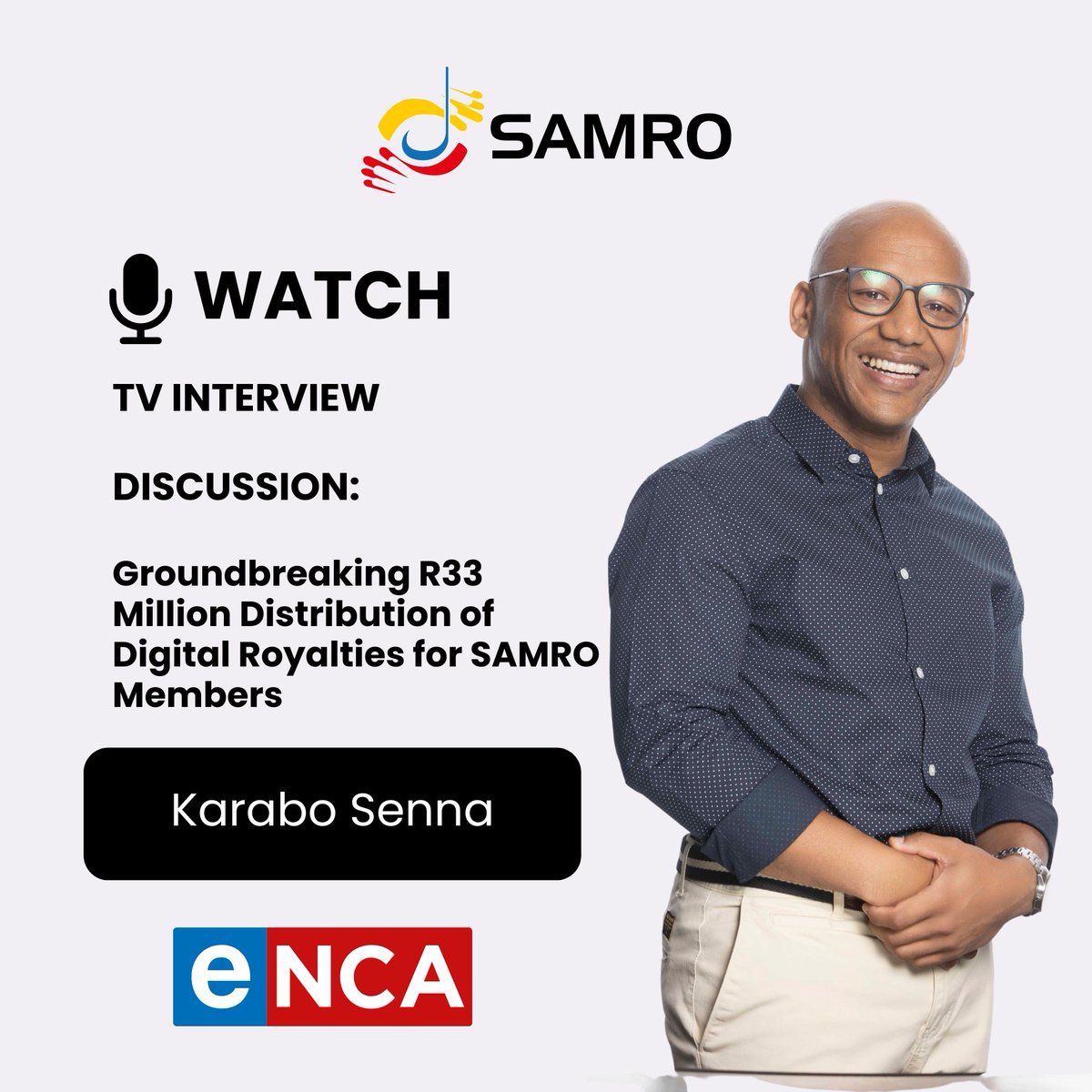 SAMRO’s General Manager of Sales and Licensing, Karabo Senna, appeared on eNCAnews’s Business Show with Rofhiwa Madzena on Saturday, March 30, 2024, to discuss the R33 million distribution of digital royalties for SAMRO members. If you missed the interview, click on the link…