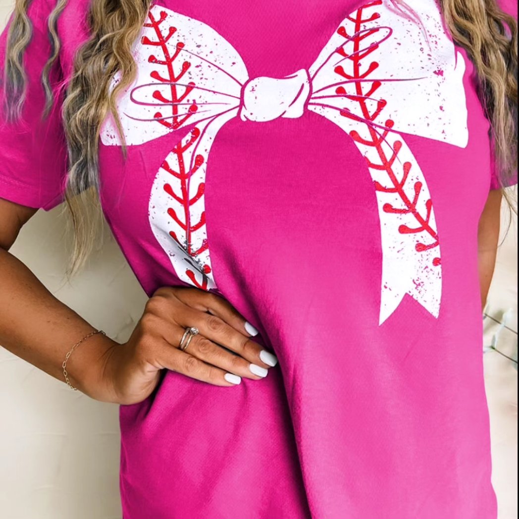 Sporty chic with a twist! ⚾🎀 Loving this baseball bow knot graphic t-shirt!  #BaseballFashion #GraphicTee #SportsStyle #BowKnot #TeeTime #CasualChic #StreetStyle #SportyLook #FashionInspo #OOTD #TShirtStyle #Athleisure #BaseballSeason #FashionGoals #InstaFashion #springvibes