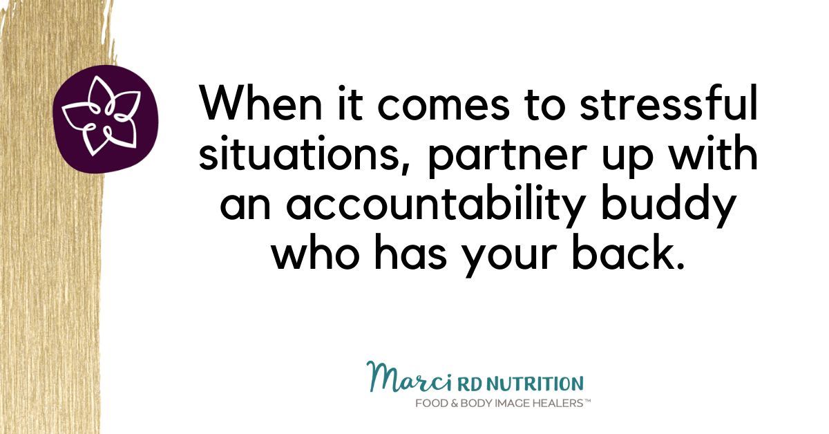 If you are headed into a stressful social food situation, consider finding a trusted person who has your back. They can support you in navigating any difficult moments that show up.

#RDChat #eatingdisorder #recovery #RD2BE