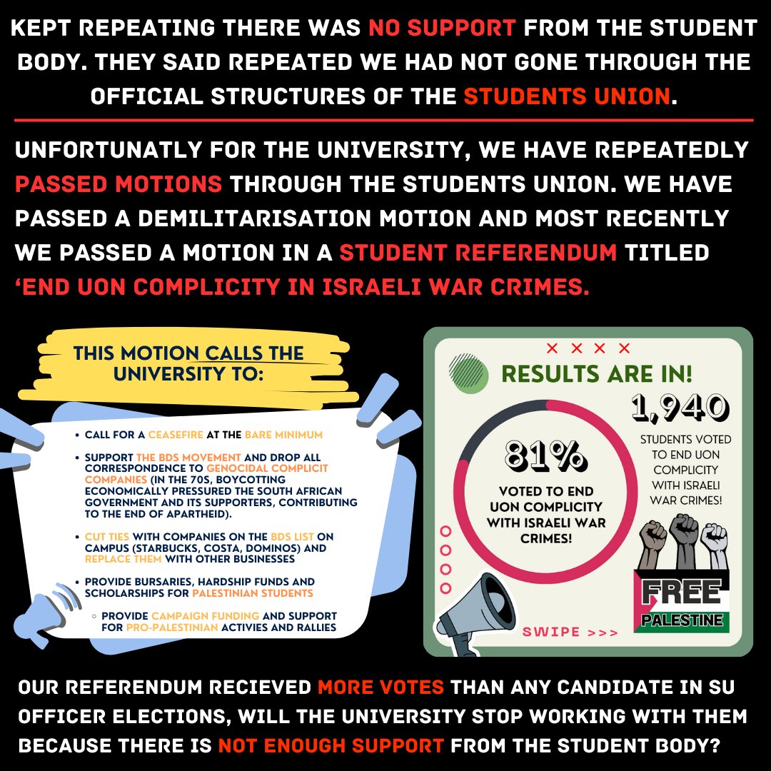 Shame on UoN management! 

- Cutting the meeting short.
- Denying BAE Systems is an arms manufacturer
- Rejecting democratic campaigning through the Student Union

They can no longer pretend they listen to students or staff. They have isolated themselves and refuse to listen!