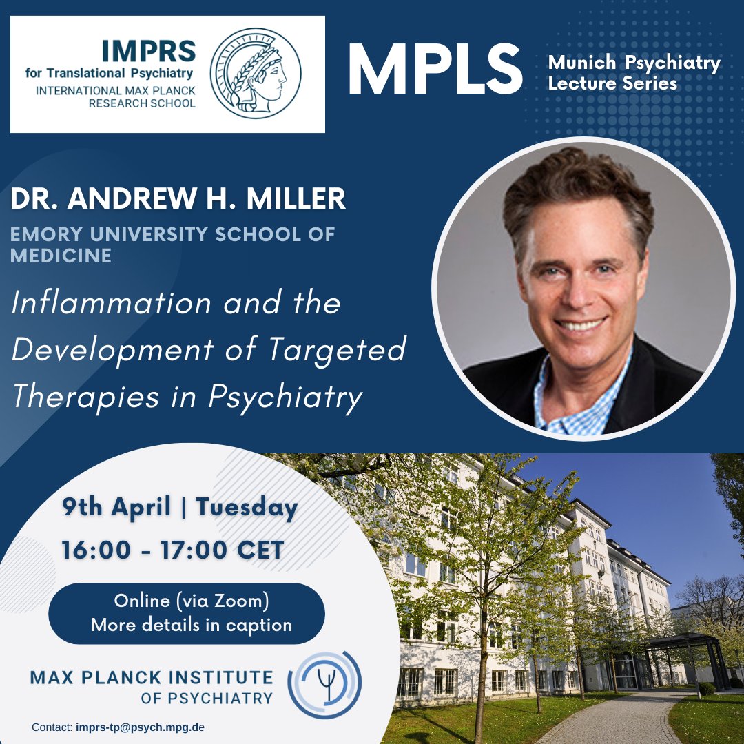 📅We are excited to hear from Dr. Andrew Miller @EmoryMedicine at our next MPLS talk 💻 online on 9th April! Join us to learn more about interactions between the brain🧠and immune system, and its applications in psychiatry. 👇 🔗:zoom.us/j/95223379012 🆔:95223379012 🔑:367361