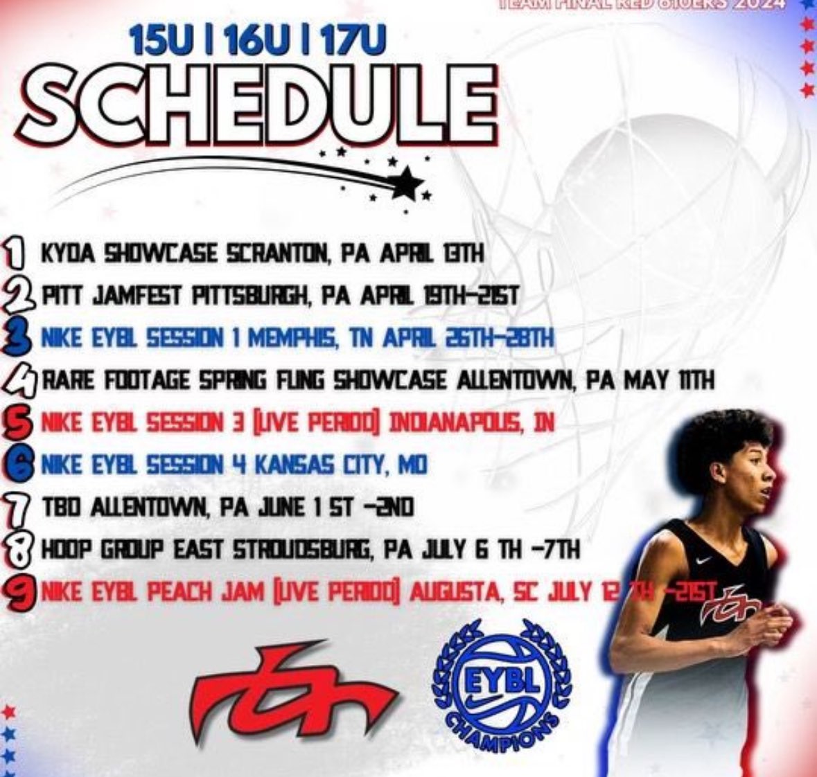 Looking forward to playing for Team Final Red 15U this AAU season. My tournament schedule is attached