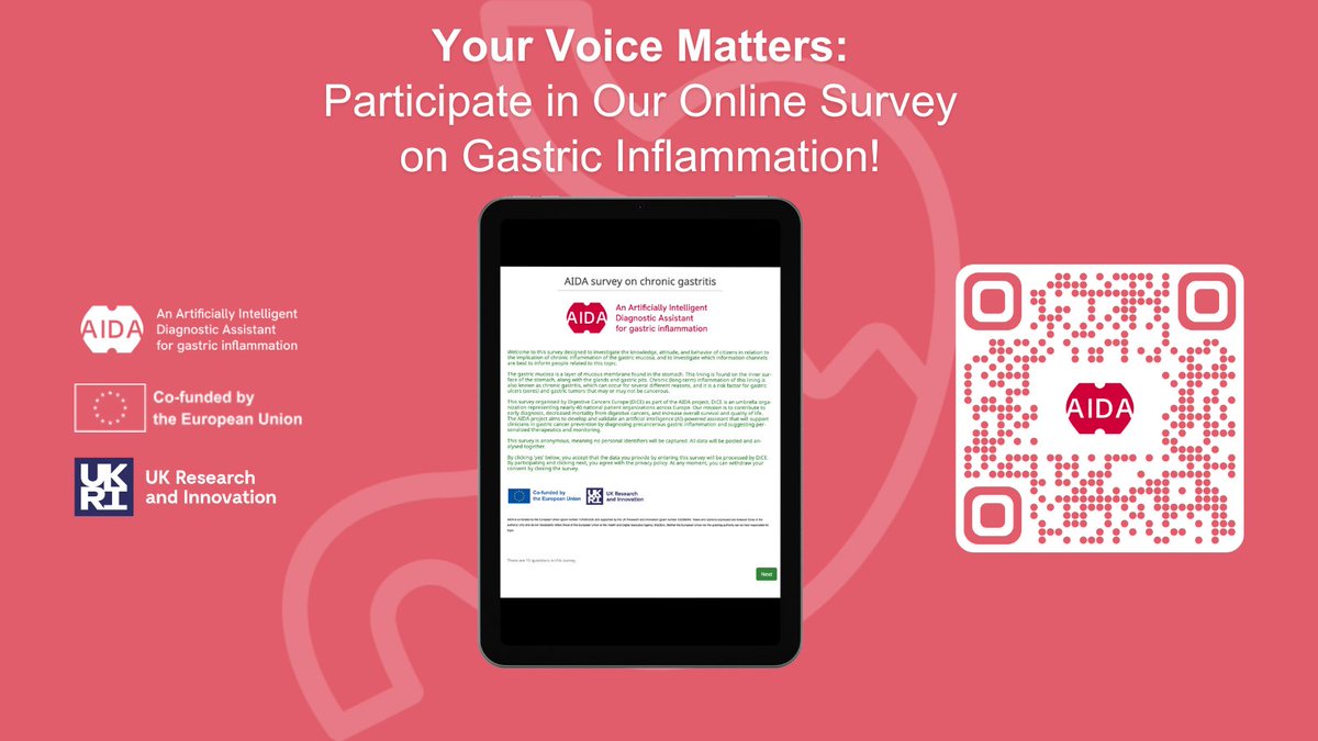 AIDA EU project (@aidaeuproject) on Twitter photo 🙌Share your opinion! Join the AIDA EU project in shedding light on chronic inflammation of the gastric mucosa. Take 5 minutes to fill out our survey. Your input will help us to raise awareness about this vital health issue
Participate👉digestivecancers.limesurvey.net/919165?lang=en
Also in🇳🇱🇪🇸🇵🇹🇫🇷🇱🇻🇱🇹 🙌Share your opinion! Join the AIDA EU project in shedding light on chronic inflammation of the gastric mucosa. Take 5 minutes to fill out our survey. Your input will help us to raise awareness about this vital health issue
Participate👉digestivecancers.limesurvey.net/919165?lang=en
Also in🇳🇱🇪🇸🇵🇹🇫🇷🇱🇻🇱🇹